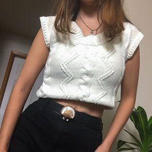 Short Sleeve Textured Cream Sweater